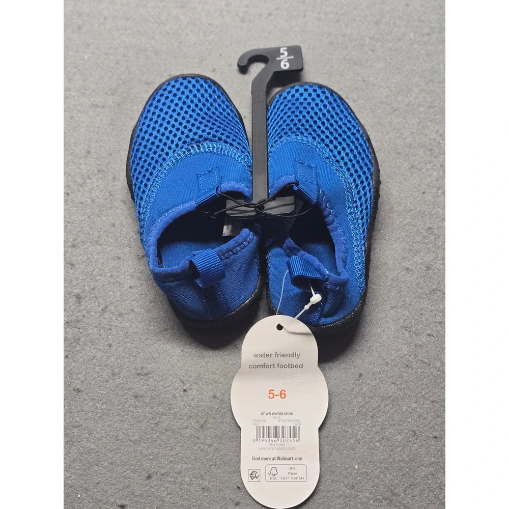 Wonder Nation Toddler Boys Blue Mesh Water Shoes Slip On Aqua Socks Size 5-6 NEW